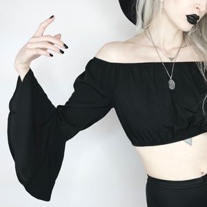 Off The Shoulder Flute Sleeve Crop Top